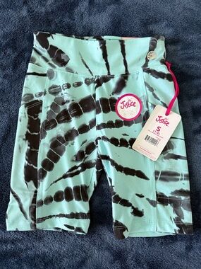 Girls Mint and Black Tie-Dye Bike Shorts with Tech Pocket